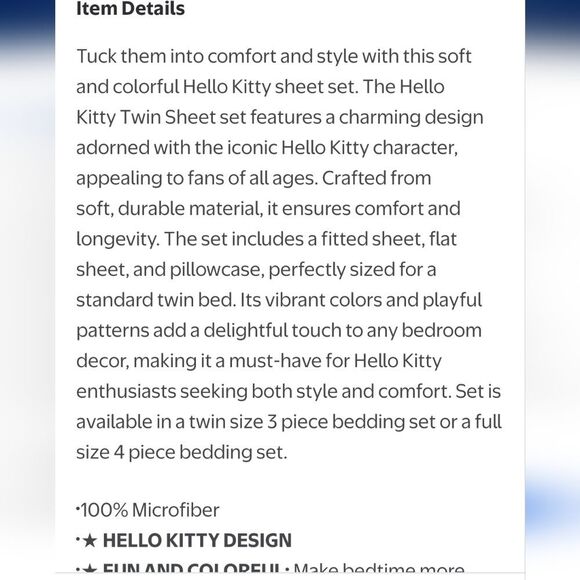 Hello Kitty 3-PC Microfiber Twin Sheet Set - Picture 11 of 13
